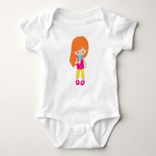 Girl With Ice Cream, Orange Hair, Cute Girl Baby Bodysuit