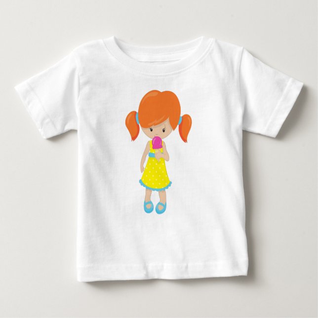 Girl With Ice Cream, Orange Hair, Cute Girl Baby T-Shirt (Front)