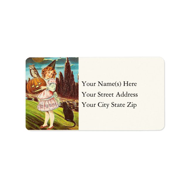 Girl With Jack O Lantern Vintage Address Label (Front)