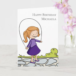Girl with Jumping Rope Personalised Happy Birthday Card