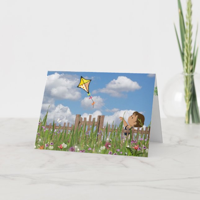 Girl With Kite In Garden Card (Front)