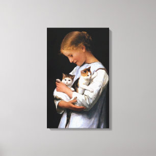 Girl with Kittens, Albert Anker Canvas Print