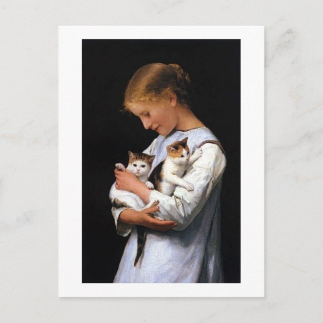 Girl with Kittens, Albert Anker Postcard (Front)