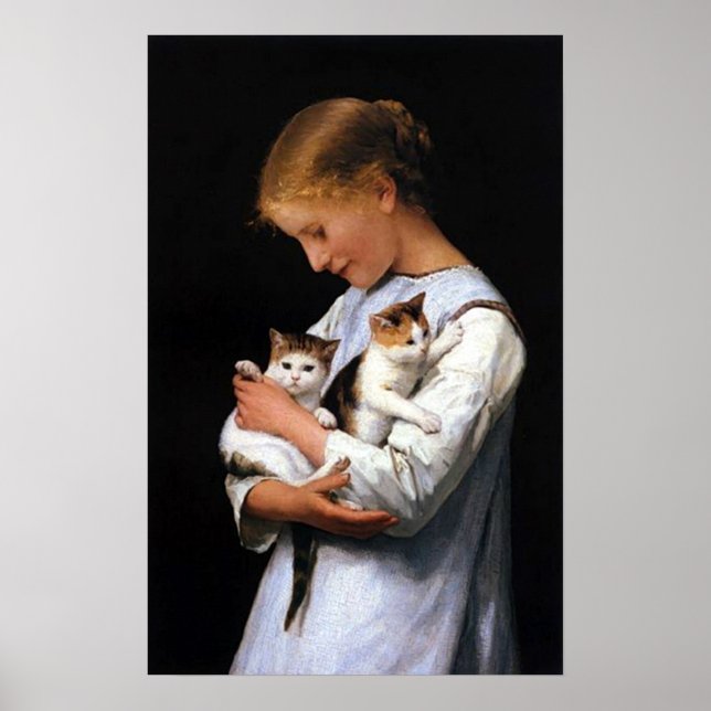 Girl with Kittens, Albert Anker Poster (Front)
