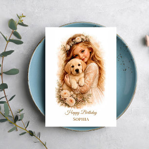 Girl With Labrador Puppy Card