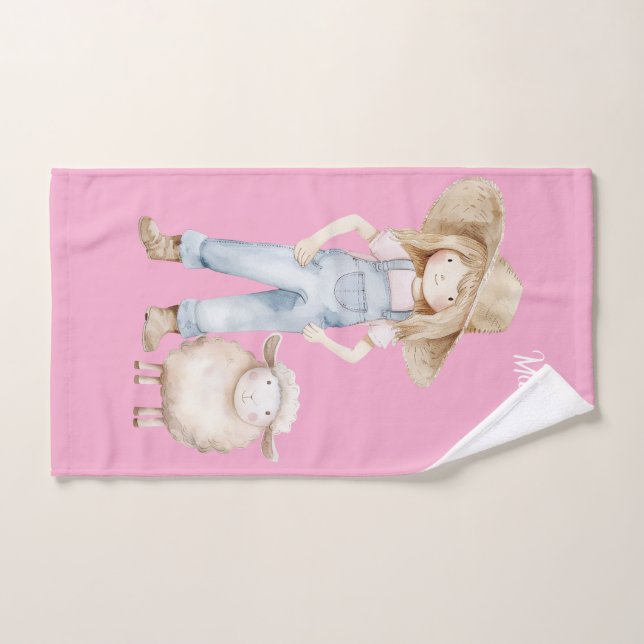 girl with lamb hand towel (Hand Towel)