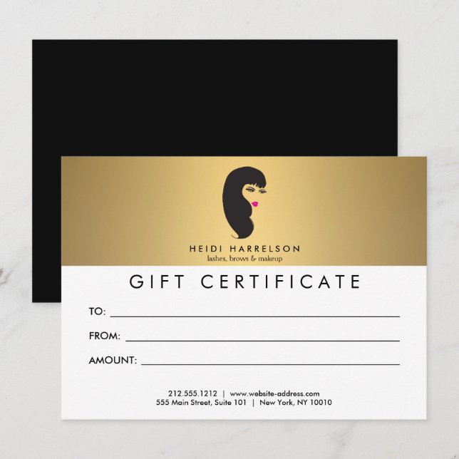 Girl with Lashes Faux Gold Gift Certificate (Front/Back)