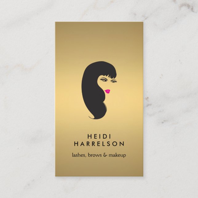 Girl with Lashes on Faux Gold Beauty II Business Card (Front)