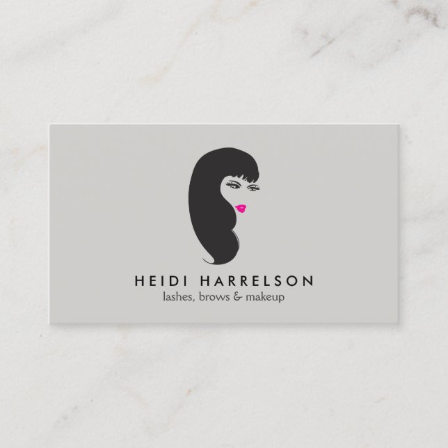 Girl with Lashes on Lt Grey Beauty Business Card (Front)