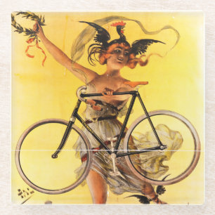 Girl with Laurel Wreath in Bicycle Ad Coaster