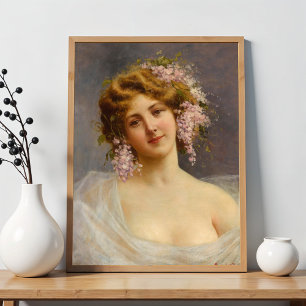 Girl with Lilacs, Achille Beltrame Art Poster