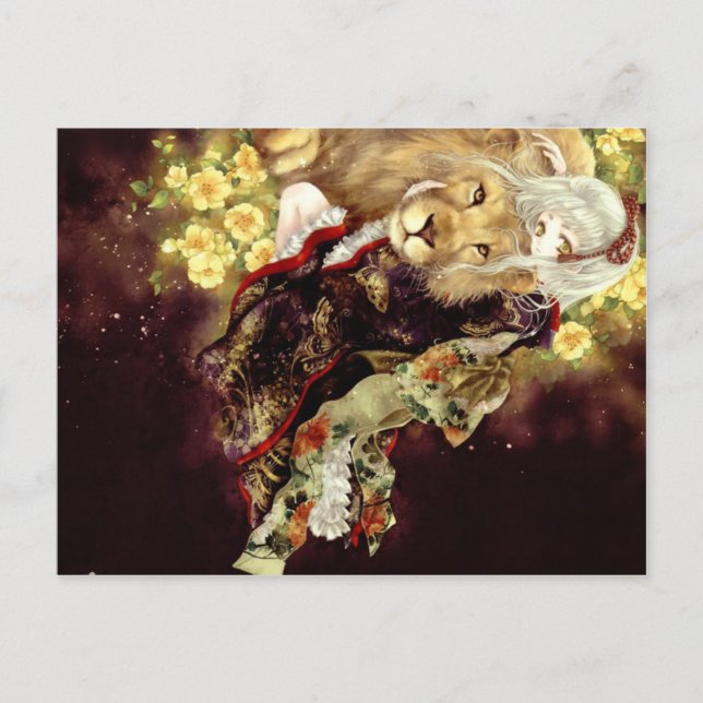 girl with lion anime postcard (Front)
