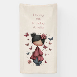 Girl with Magic Wand and Butterflies Birthday Banner