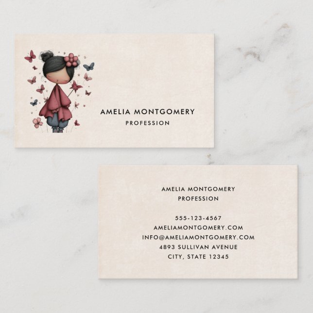 Girl with Magic Wand and Butterflies Business Card (Front/Back)