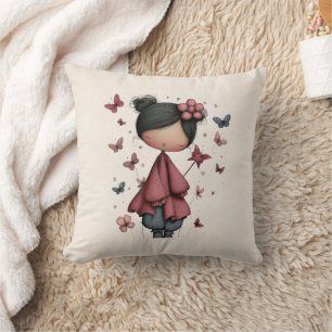 Girl with Magic Wand and Butterflies Cushion