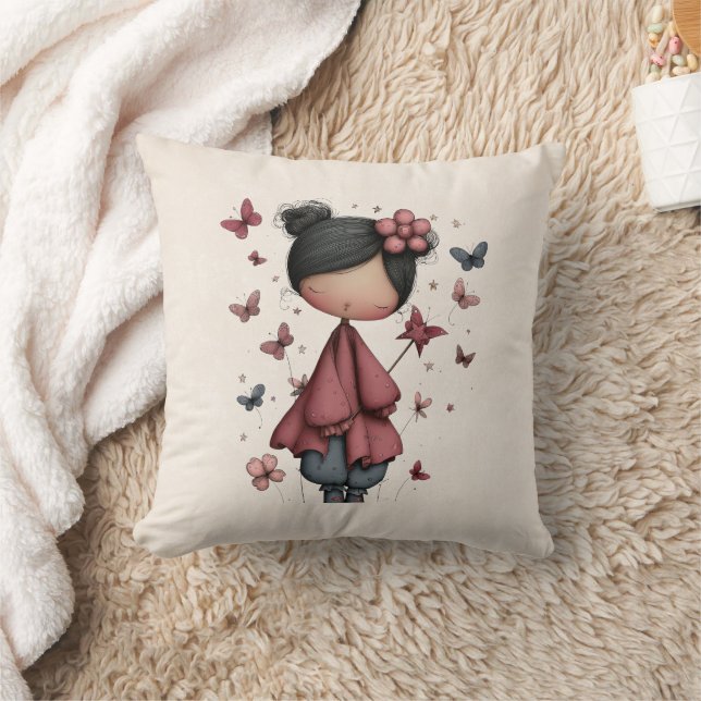 Girl with Magic Wand and Butterflies Cushion (Blanket)