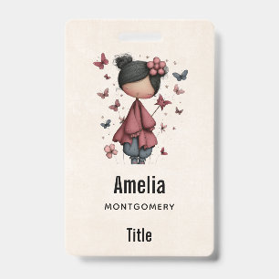 Girl with Magic Wand and Butterflies Cute ID Badge