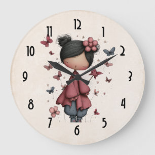 Girl with Magic Wand and Butterflies Cute Large Clock