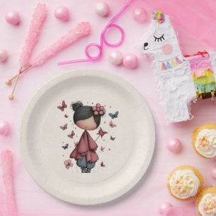 Girl with Magic Wand and Butterflies Cute Paper Plate