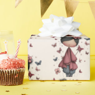 Girl with Magic Wand and Butterflies Pattern Wrapping Paper