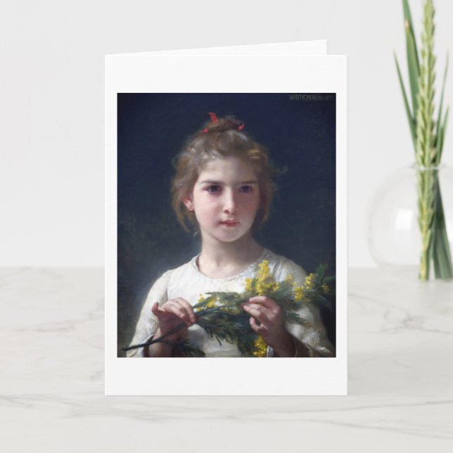Girl with Mimosa, Bouguereau Card (Front)