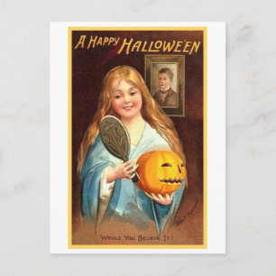 Girl With Mirror and Pumpkin Postcard