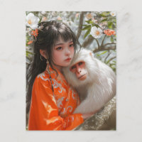 Girl with Monkey Chinese Zodiac Art