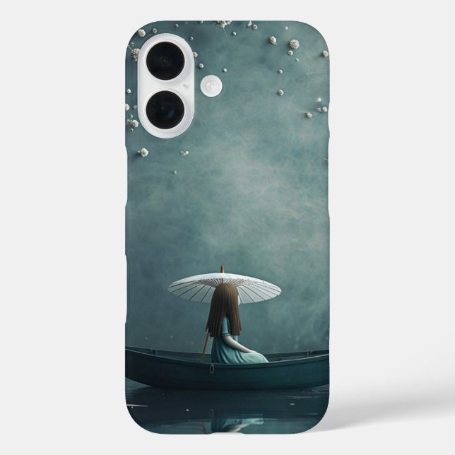 Girl with Parasol in Boat iPhone 16 Case (Back)