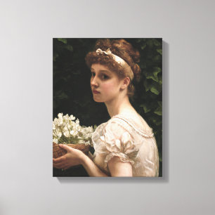 Girl With Pea Blossoms (by Edward Poynter) Canvas Print