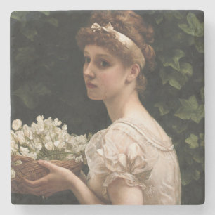 Girl With Pea Blossoms (by Edward Poynter) Stone Coaster