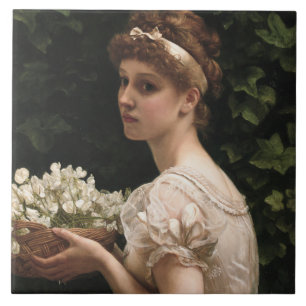 Girl With Pea Blossoms (by Edward Poynter) Tile