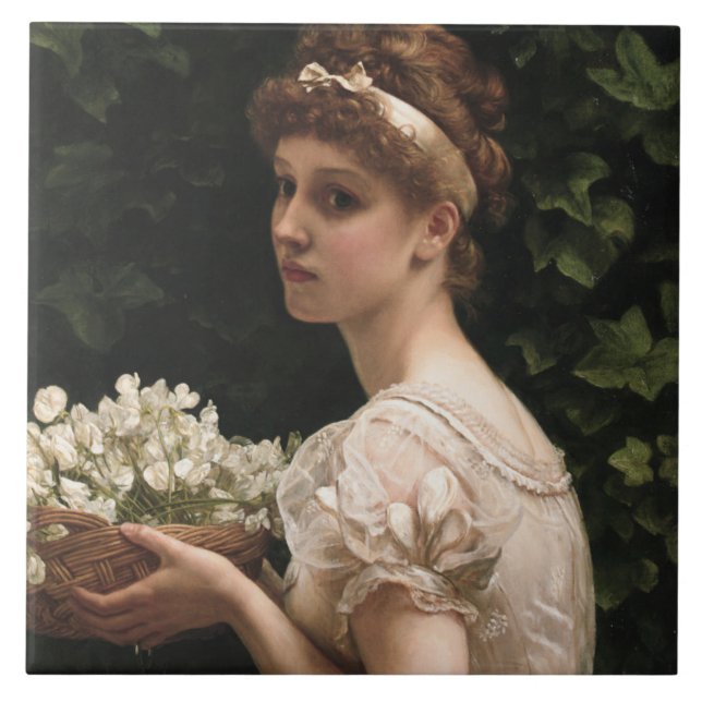 Girl With Pea Blossoms (by Edward Poynter) Tile (Front)