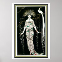 "Girl With Peacock" Art Deco Poster 13 x 19