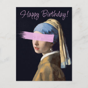 Girl with pearl earing pop art Happy birthday Postcard