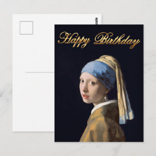 Girl with pearl earring 1665 Happy Birthday Postcard