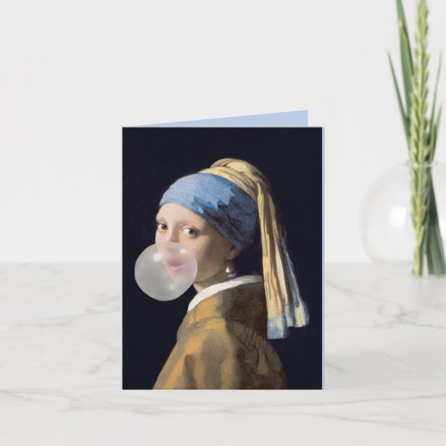 Girl with pearl earring blowing a bubble gum card (Front)
