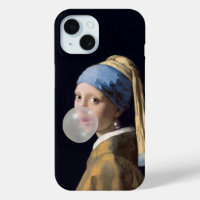Girl with pearl earring blowing a bubble gum