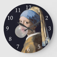 Girl with pearl earring blowing a bubble gum