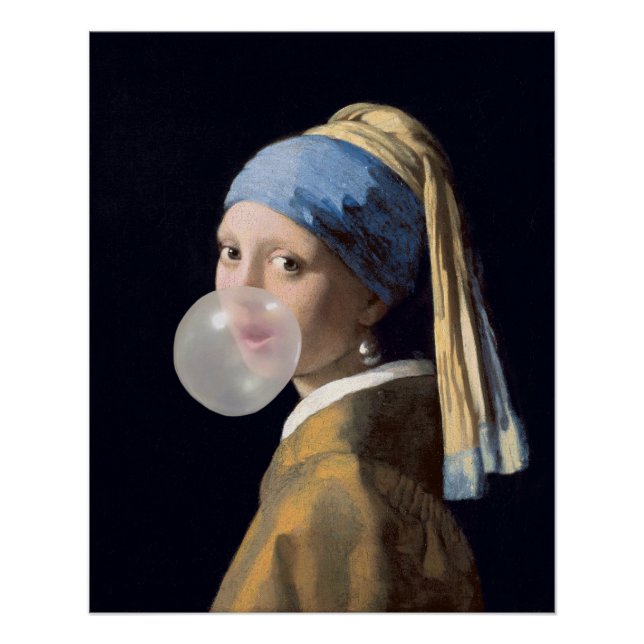 Girl with pearl earring blowing a bubble gum poster (Front)