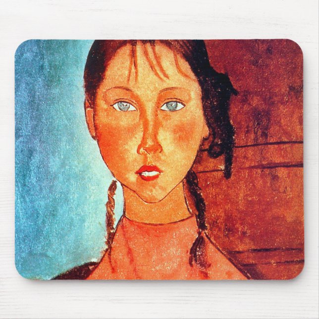 Girl with Pigtails, Modigliani Mouse Pad (Front)