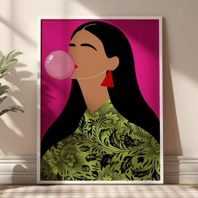 Girl with Pink Bubblegum Illustration Funky Art  Poster (Creator Uploaded)