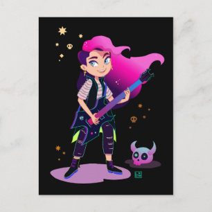 Girl with pink hair with a rock guitar postcard