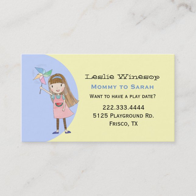 Girl with Pinwheel Mummy Play Date Card (Front)