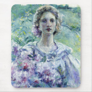 Girl with Purple Flowers (by Robert Reid) Mouse Pad
