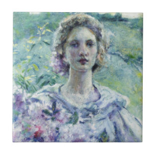 Girl with Purple Flowers (by Robert Reid) Tile