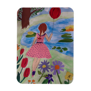 Girl With Red Balloon Flexible Photo Magnet