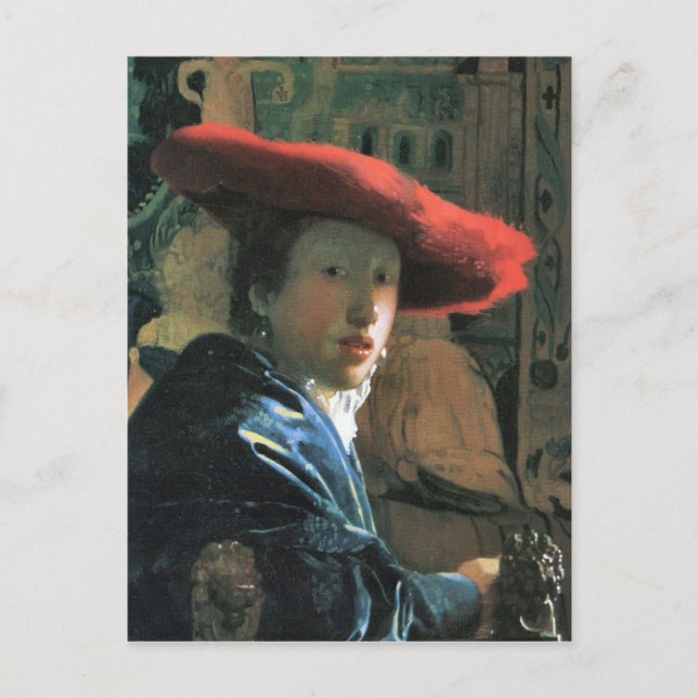 Girl with red hat by Johannes Vermeer Postcard (Front)