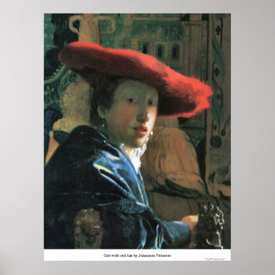 Girl with red hat by Johannes Vermeer Poster
