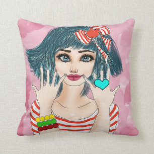 Girl With Red Ribbon Throw Pillow 16" x 16"