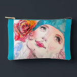 Girl With Red Rose and Turquoise Beret Watercolor Accessory Pouch<br><div class="desc">Girl Watercolour Painting. Designed from my original watercolours.</div>
